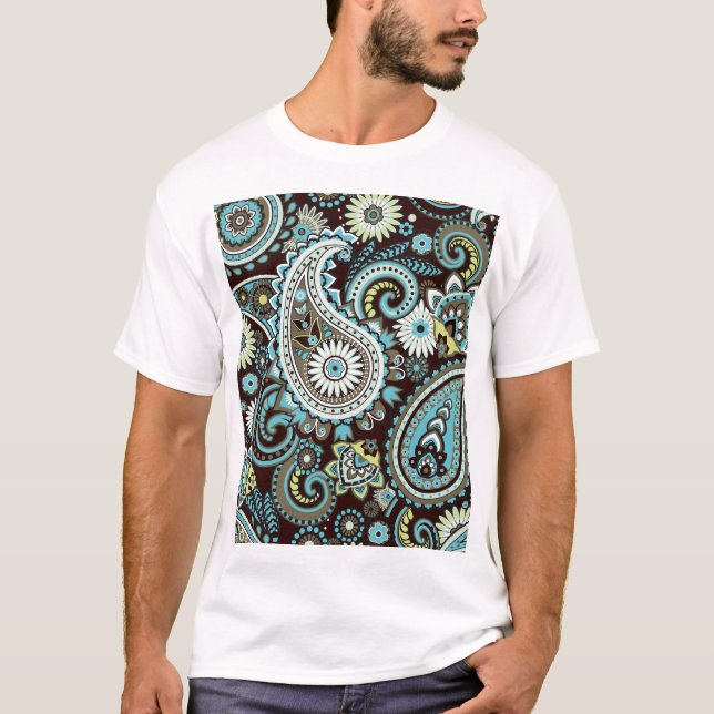 Oriental Paisley Vintage Seamless Mönster T Shirt (Framsida)