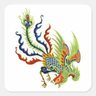 Oriental Peacock Vintage Art Fyrkantigt Klistermärke