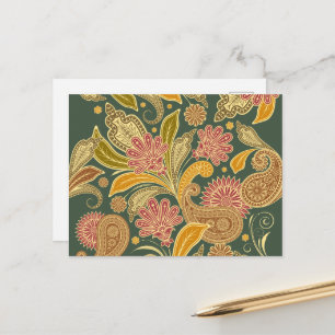 Oriental Persian Paisley - Grönt Gult Red Vykort