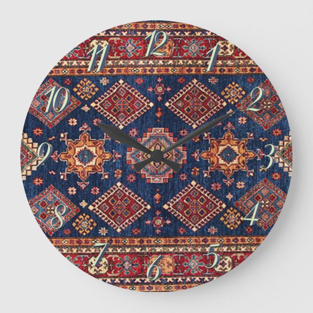 Oriental Persian Turkiska Matta Mönster Stor Klocka (Framsida)