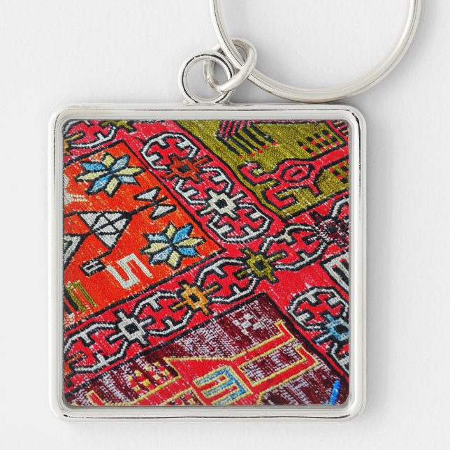 Oriental persian, Turkiska Mönster, Carpet Fyrkantig Silverfärgad Nyckelring (Framsidan)