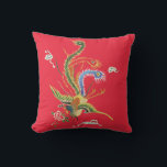 Oriental Pheasant on Bright Red Pillow Kudde<br><div class="desc">From an old oriental print,  a detailed pheasant on bright red background.</div>
