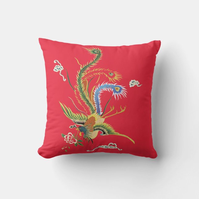 Oriental Pheasant on Bright Red Pillow Kudde (Framsida)