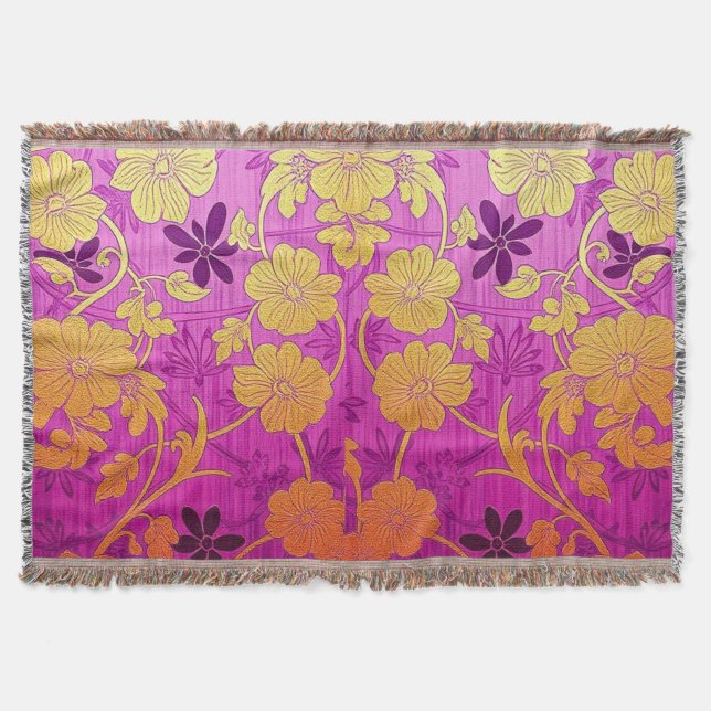 ORIENTAL Pink Golden Pattern - Throw Blanket Filt (Framsidan)