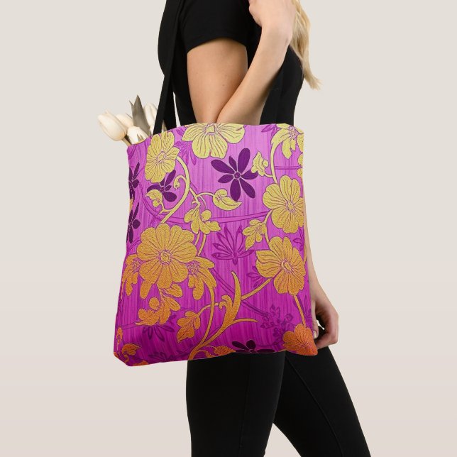 ORIENTAL Pink Golden Pattern - Tote Bag Tygkasse (Närbild)