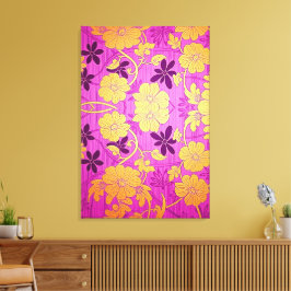 ORIENTAL Pink Golden Pattern - Wrapped Canvas