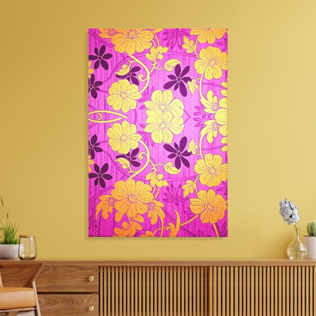 ORIENTAL Pink Golden Pattern - Wrapped Canvas (Insitu (Vardagsrum))