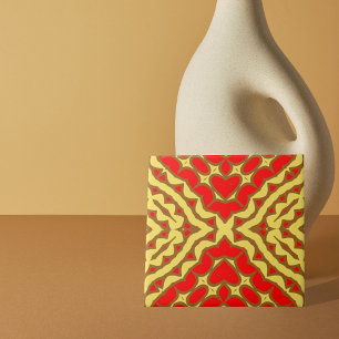 Oriental Red and Gult Mosaic Geometric Mönster Kakelplatta