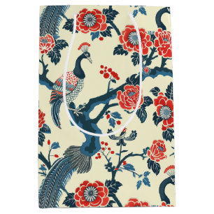 Oriental Red & Blue Blommigt Peacock Gift Bag