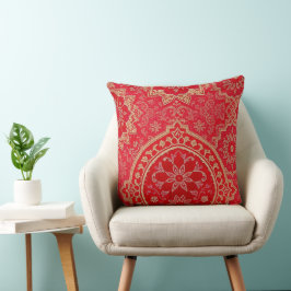 ORIENTAL Red Golden Mönster - Pillow Kudde