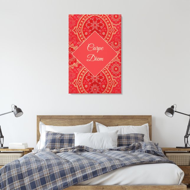 ORIENTAL Red Golden Mönster - Wrapped Canvas (Insitu (sovrum))