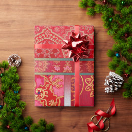 ORIENTAL Red Golden Mönster - Wrapping Papper Presentpapper