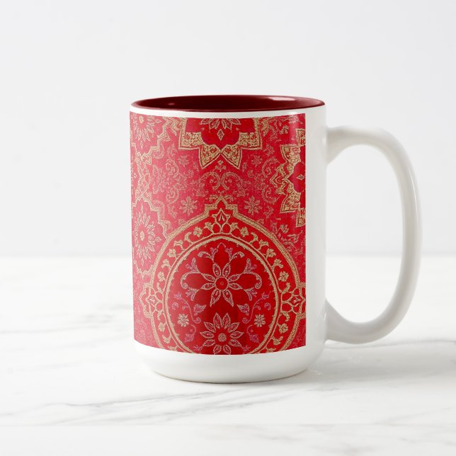 ORIENTAL Red Golden Pattern - Mug, Cup Två-Tonad Mugg (Höger)
