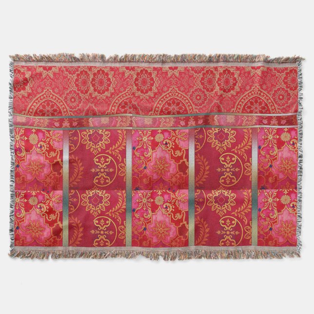 ORIENTAL Red Golden Pattern - Throw Blanket Filt (Framsidan)
