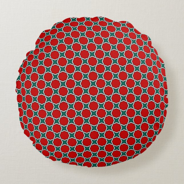 Oriental Red Grönt Arabiska Egyptenen Geometric Mö Rund Kudde (Framsidan)