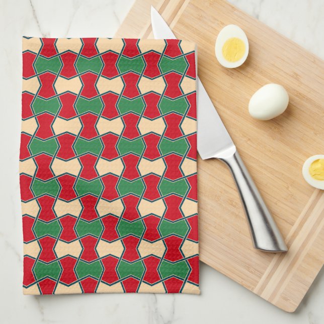 Oriental Red Grönt Bow Tie Geometric Mönster Kökshandduk (Vikt i Fjärdedel)