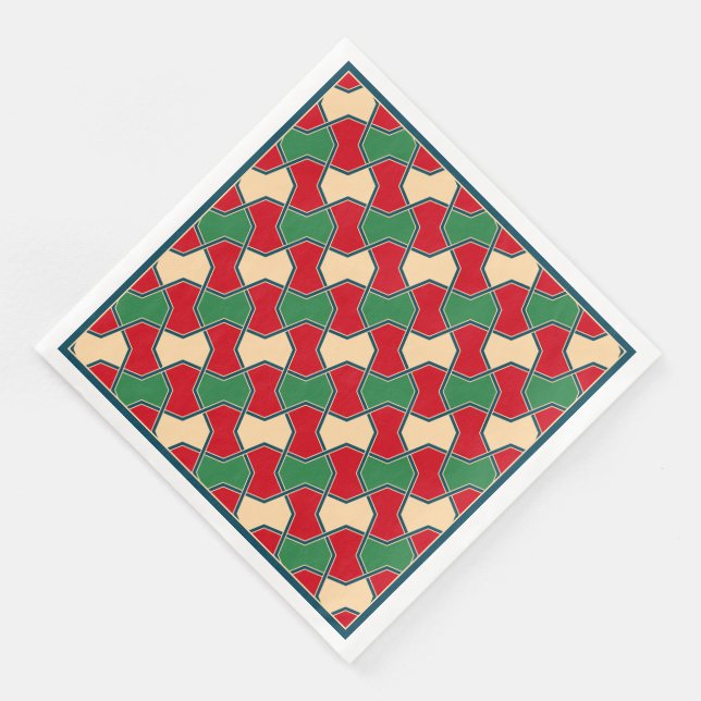 Oriental Red Grönt Bow Tie Geometric Mönster Pappersservett (Hörn)