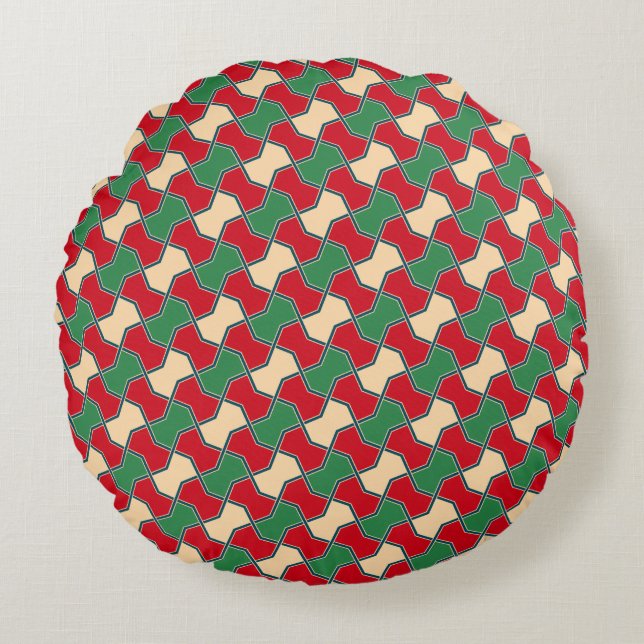 Oriental Red Grönt Bow Tie Geometric Mönster Rund Kudde (Framsidan)