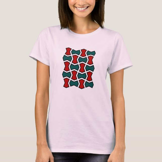 Oriental Red Grönt Bow Tie Geometric Mönster T Shirt (Framsida)