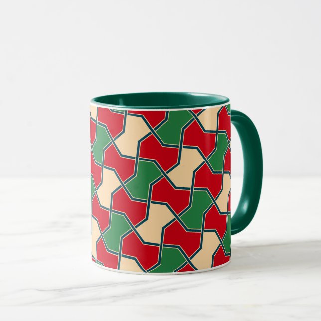 Oriental Red Grönt Bow Tie Geometric Vector Art Mugg (Framsida höger)
