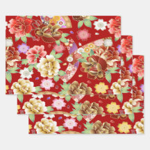 Oriental Red Guld Rosa Modern Blommigt