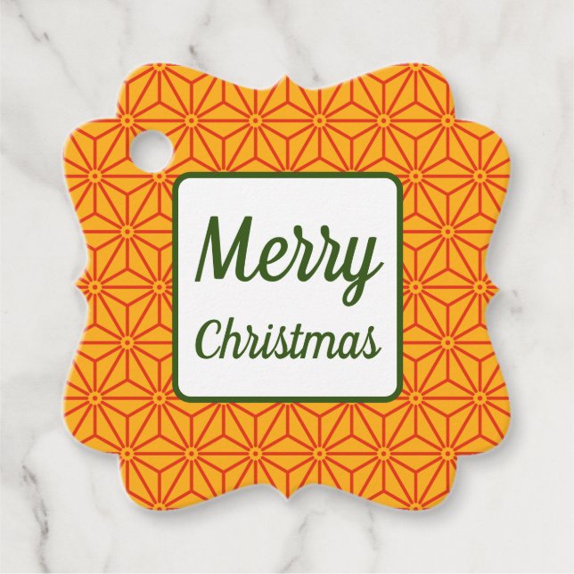 Oriental Red Gult Asanoha Japan Mönster Gåvor Etiketter (Framsida)