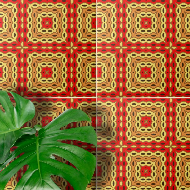 Oriental Red Gult Brown Mosaic Geometric Mönster Kakelplatta (Skapare uppladdad)