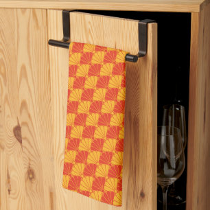 Oriental Red Gult Kiku Chrysanthemum Mon Mönster Kökshandduk