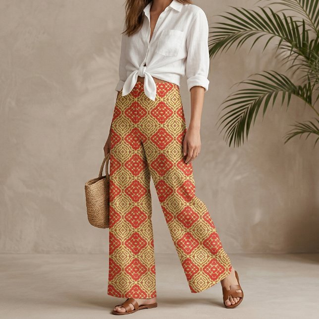 Oriental Red & Gult Mosaic Geometric Mönster Tyg (Skapare uppladdad)