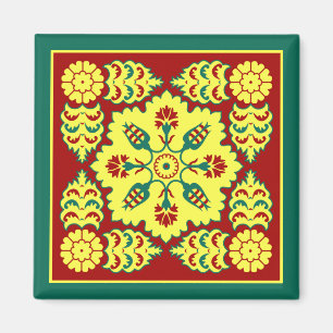 Oriental Red Gult Ottoman Turkisk Tulip Mönster Magnet