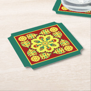 Oriental Red Gult Ottoman Turkisk Tulip Mönster Underlägg Papper