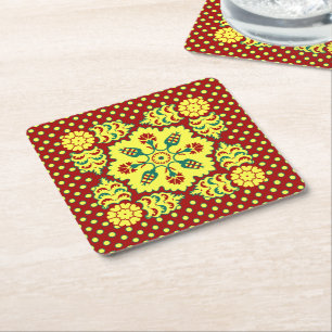 Oriental Red Gult Ottoman Turkisk Tulip Mönster Underlägg Papper Kvadrat
