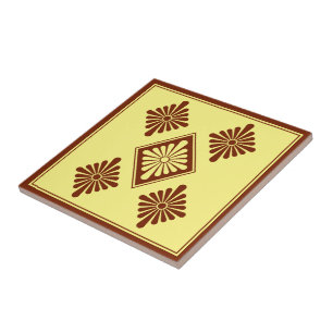 Oriental Red Gult Rosette Japan Oriental Art Kakelplatta