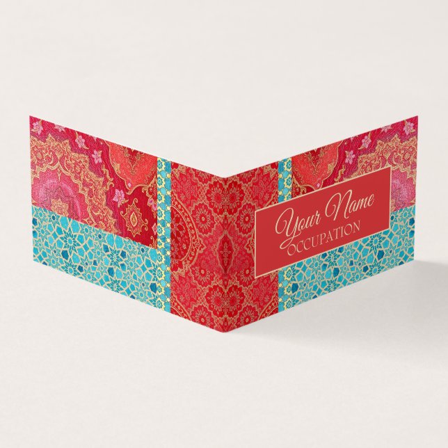 ORIENTAL Red Turquoise Pattern - Business Card Visitkort (Utsida)