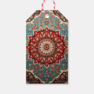 Oriental Retro Persiskt Mönster Rött Kräm Blått Presentetikett
