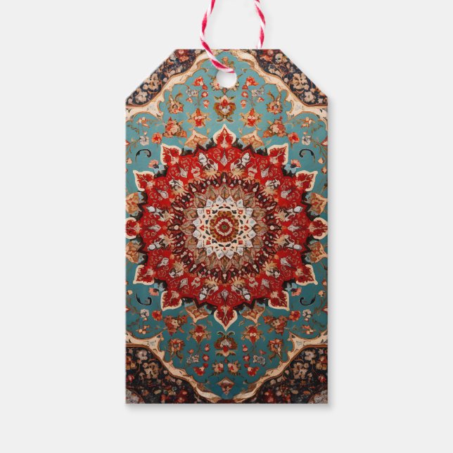 Oriental Retro Persiskt Mönster Rött Kräm Blått Presentetikett (Framsidan)