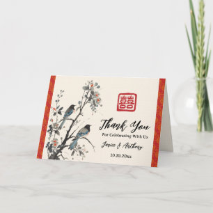 Oriental röd blomma fågel kinesisk bröllop tack kort