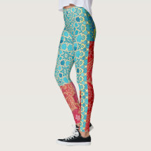 ORIENTAL Röd Turkos Mönster - Leggings