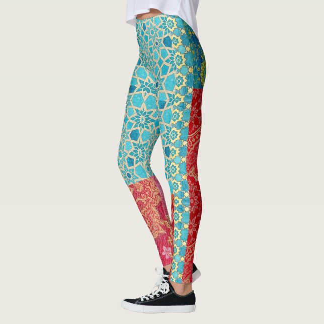 ORIENTAL Röd Turkos Mönster - Leggings  (Vänster)