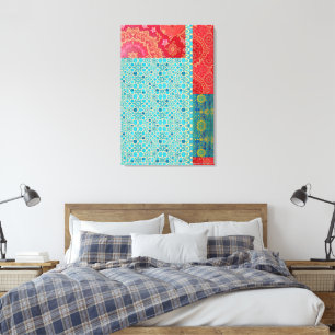 ORIENTAL Röd Turkos Mönster - Lindad Canvas