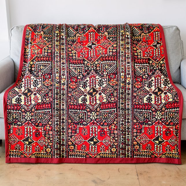 Oriental röd&vit geometrisk tribal mönster fleecefilt (Skapare uppladdad)