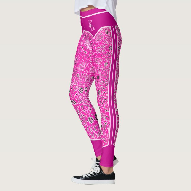 Oriental Rosa Arabesques Monogram Customized Leggings (Vänster)