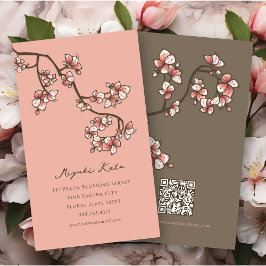 Oriental Rosa Peach Blommar Elegant Chic Sakura Visitkort