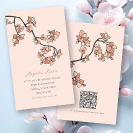 Oriental Rosa Peach Blommar Elegant Chic Sakura Visitkort