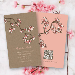 Oriental Rosa Peach Blommar Elegant Sakura Kraft Visitkort