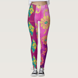 ORIENTAL Rosa Turcouise Blommigt - Leggings