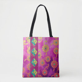 ORIENTAL Rosa Turcouise Blommigt - Tote Bag Tygkasse