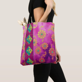 ORIENTAL Rosa Turcouise Blommigt - Tote Bag Tygkasse
