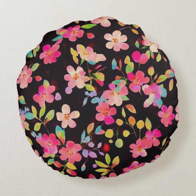 Oriental Royal Shimmering Flowers Pillow Rund Kudde (Baksidan)