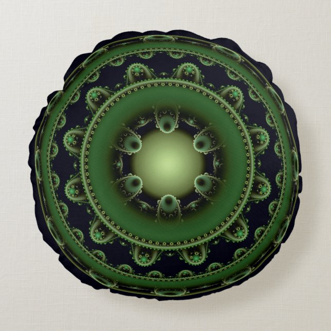 Oriental rund grön ornament kudde (Framsidan)